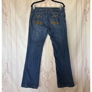 Vintage 90s Y2K Apple Bottoms Jeans Womens 9/10 Blue Embroidered Apple Pockets